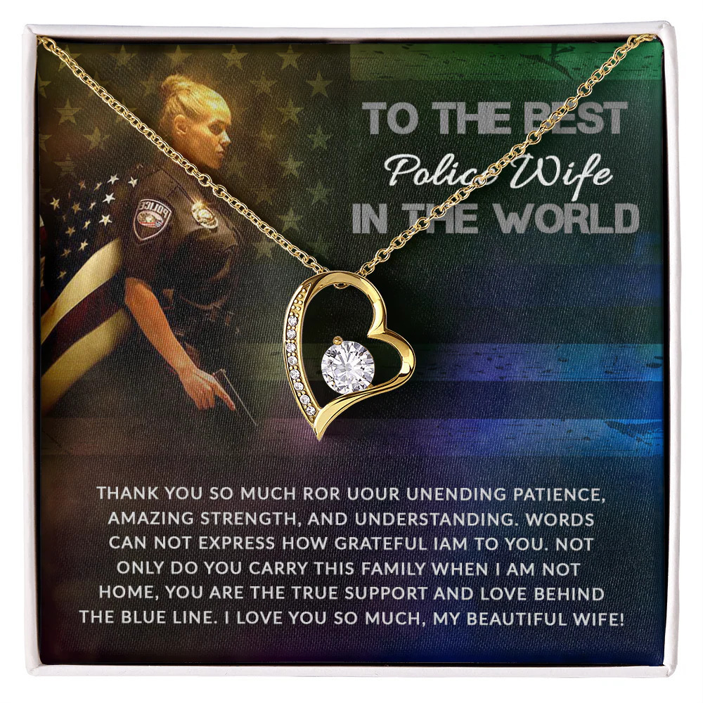 Police Wife Love Support Forever Love CZ Heart Necklace White Gold Luxury Box